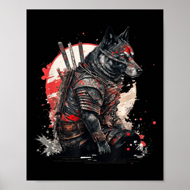 Affiche Japonais Samurai Ninja Chien Kawaii Tattoo Graphiq (Devant)