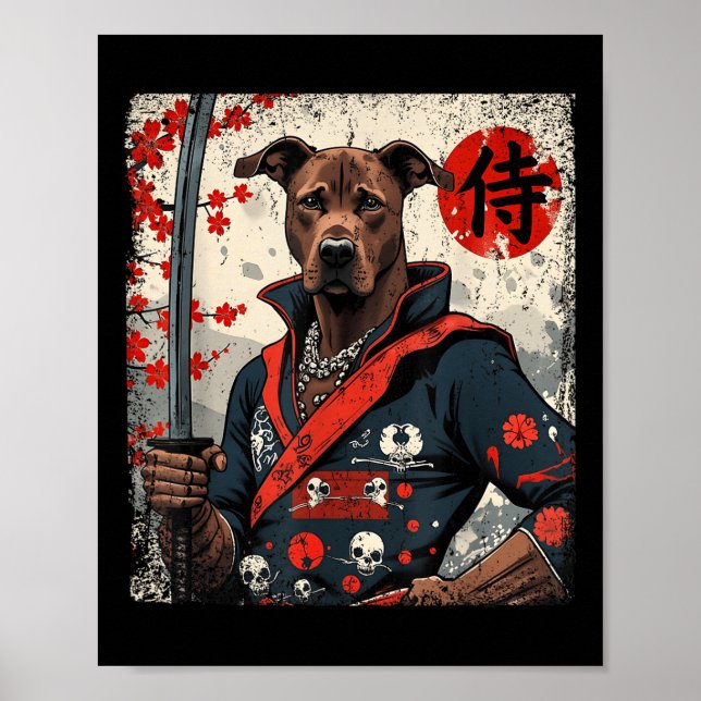 Affiche Japonais Samurai Pitbull Tattoo Kawaii Ukiyo-e Nin (Devant)