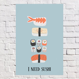 Affiche Japonais Sushi Nigiri Maki Roll Texte Personnalisé