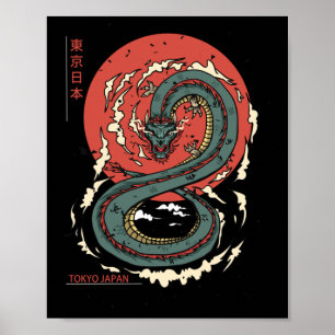 Affiche Japonais Tokyo Dragon Asiatique Vintage tatouage N