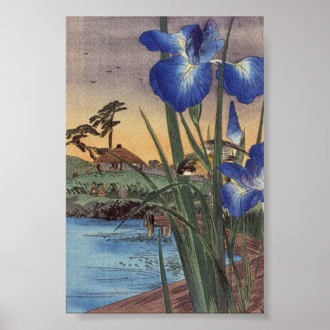 Affiche Japonais vintage ukiyo-e iris bleu (Devant)