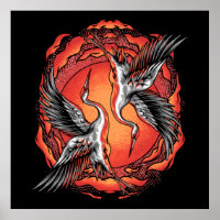 Japonais Vol Bataille Grues Art Asiatique