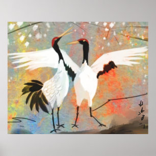 Affiche japonaise de coutume de grues