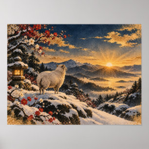 Affiche japonaise du lever de soleil pour l'Année