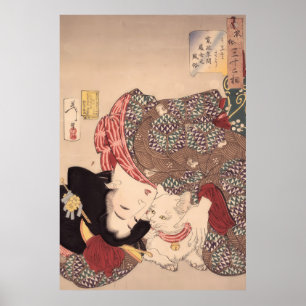 Affiche Japonaise femme et art du chat public 1839-1892)