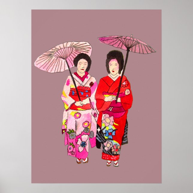 Affiche Japonaise Geisha filles avec parapluie art origina (Devant)