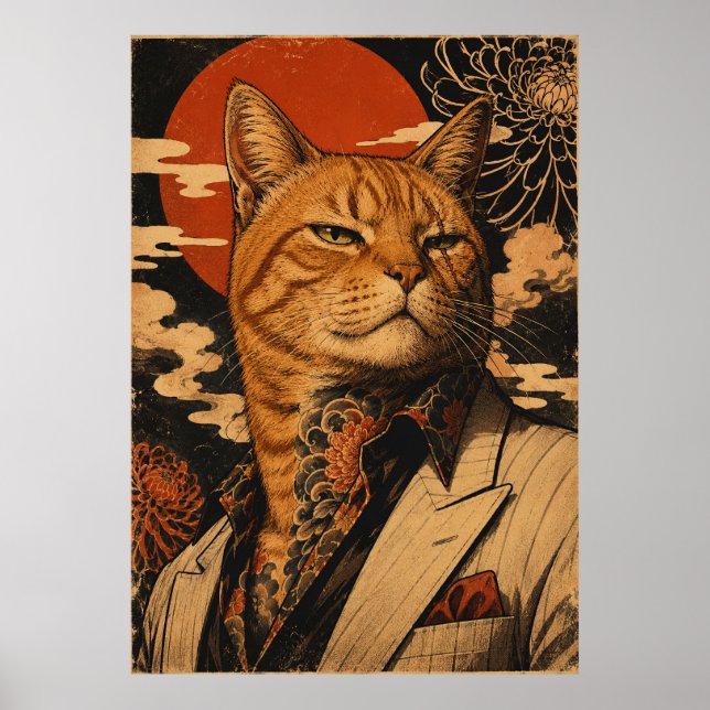 Affiche japonaise vintage Cat Samurai  (Devant)