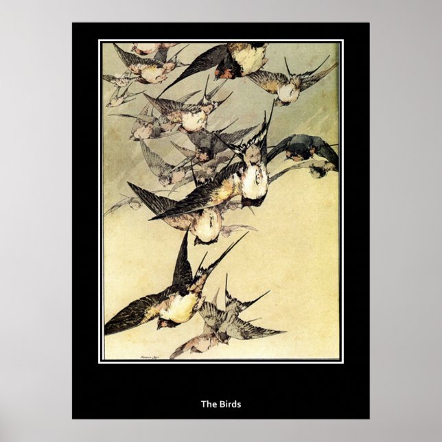 Affiche japonaise vintage d'oiseaux (Devant)