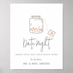 Affiche Jar Avec Fête des mariées Coeur Date Nuit Jar Sign