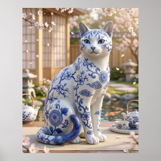 Affiche Jardin à thé du chat en porcelaine (Devant)