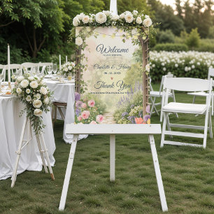 Affiche Jardin Anglais Aquarelle Floral Mariage Bienvenue