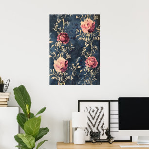 Affiche Jardin au Clair de Lune – Roses Anciennes sur Fond