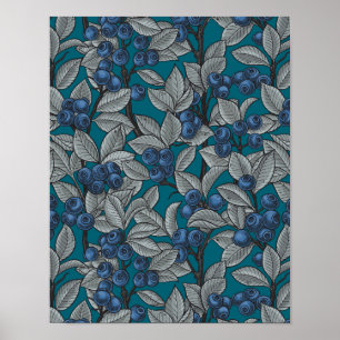Affiche Jardin aux bleuets, bleu et gris