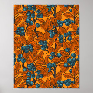 Affiche Jardin aux bleuets, bleu et orange