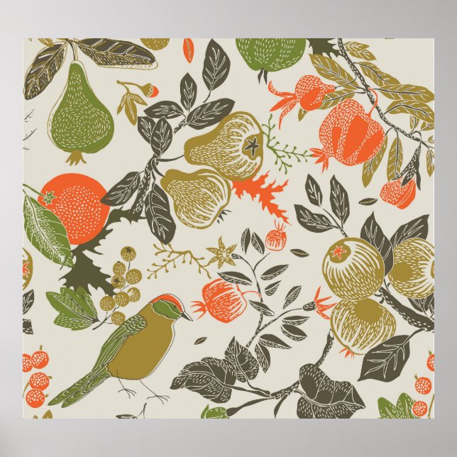 Affiche Jardin aux fruits d'oiseaux : sans couture (Devant)