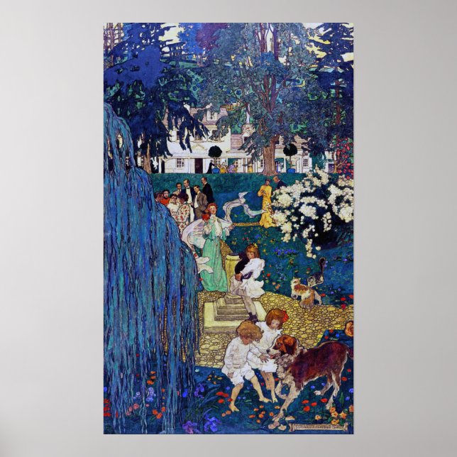 Affiche Jardin avec chien et chat, Jessie Willcox Smith (Devant)