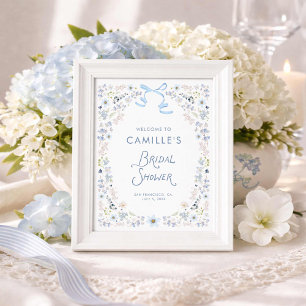 Affiche Jardin Bleu Floral Mariage Bienvenue