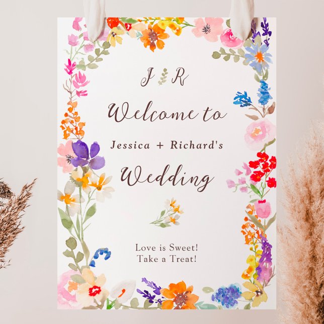 Affiche Jardin Boho été initiales florales mariage bienven (Boho garden summer floral initials wedding welcome poster)
