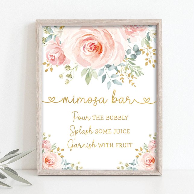 Affiche Jardin Chic Fleurs de Mimosa Rose Pâle Bar (Créateur téléchargé)