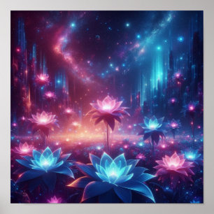 Affiche Jardin Cosmique de Fleurs Lumineuses en Fleurs