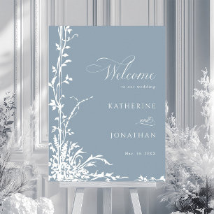 Affiche Jardin d'arc botanique Bienvenue de mariage bleu p
