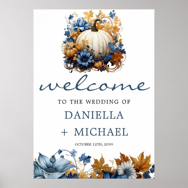 Affiche Jardin d'automne élégant Citrouille blanc (Devant)