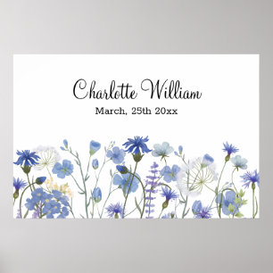 Affiche Jardin de bébé à la gouache bleue de fleurs sauvag