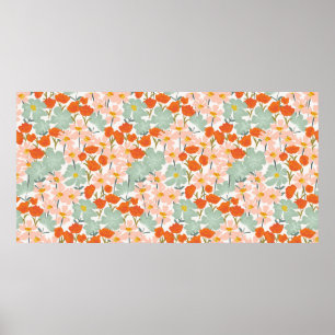 Affiche Jardin de belles fleurs dessinées à la main en ros