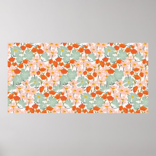 Affiche Jardin de belles fleurs dessinées à la main en ros (Devant)