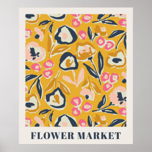 Affiche Jardin de campagne motif floral à l'encre du march