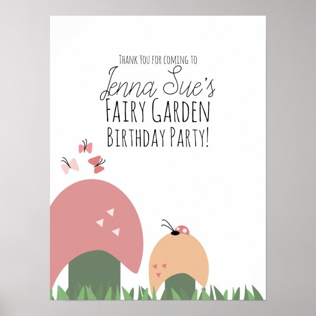 Affiche Jardin de Fées Champignons Coccinelles Papillons  (Devant)