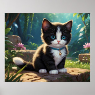 Affiche *~* Jardin de Fleurs Chat Félin Chaton 5:4