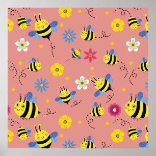 Affiche Jardin de fleurs d'abeilles douces