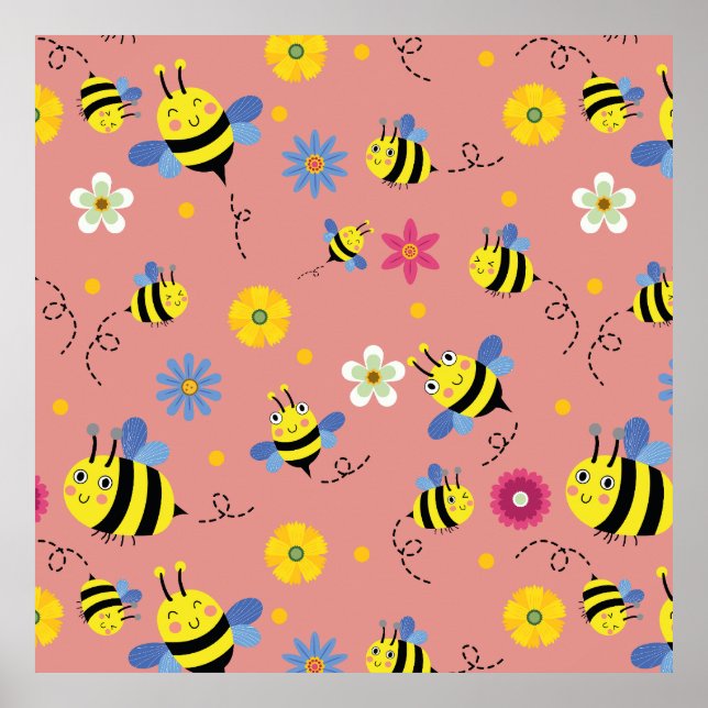Affiche Jardin de fleurs d'abeilles douces (Devant)