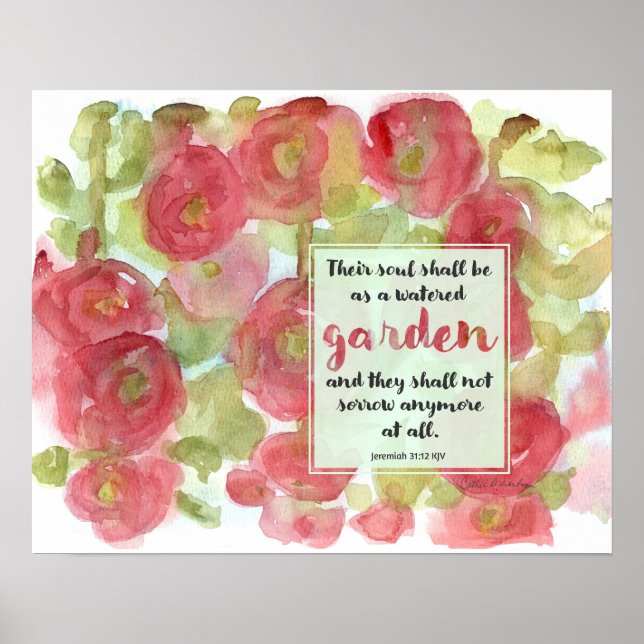 Affiche Jardin de fleurs de guimauve rose Bible Écriture J (Devant)