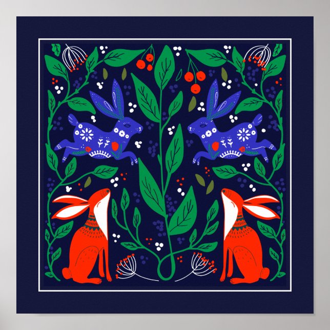 Affiche Jardin de fleurs de lapin scandinave (Devant)