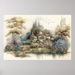 Affiche Jardin de fleurs de maman Aquarelle Vintage