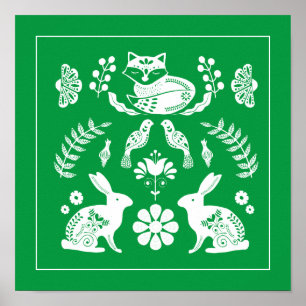 Affiche Jardin de fleurs de renard de lapin scandinave