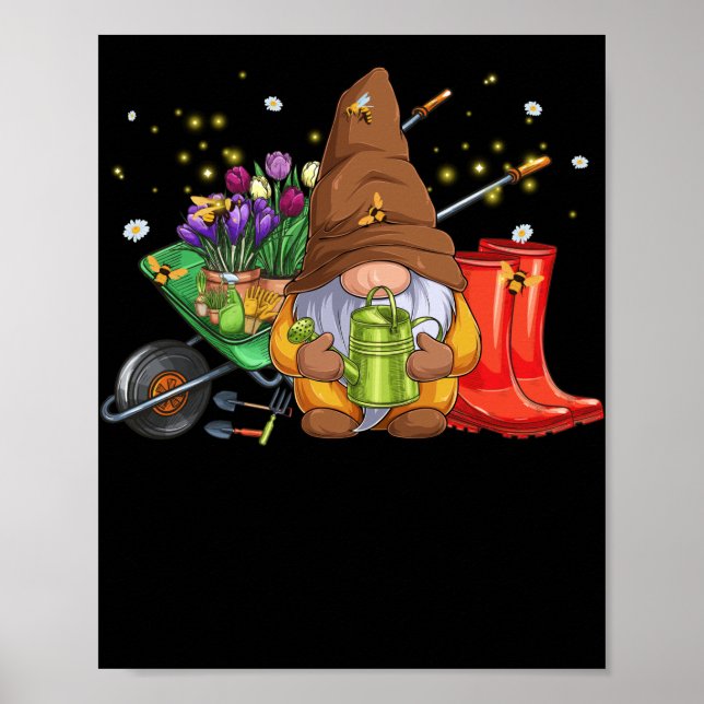 Affiche Jardin de fleurs Gnome avec abeilles et jardinier  (Devant)