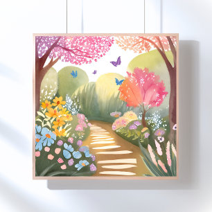 Affiche Jardin de fleurs Peinture aquarelle fantaisiste