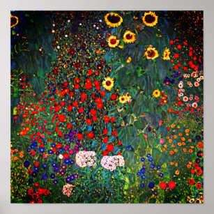 Affiche Jardin de la ferme Gustav Klimt avec tournesols