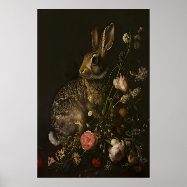 Affiche Jardin de lapins Dark Academia, Mur botanique somb (Devant)