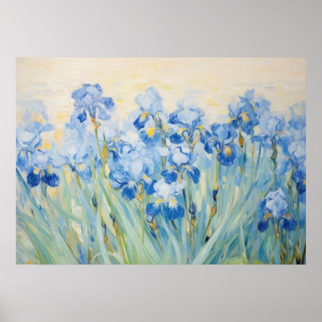 Affiche Jardin de l'Iris Bleu Peinture Florale Impressionn (Devant)