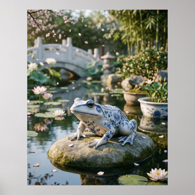 Affiche Jardin de lotus de la grenouille de porcelaine (Devant)