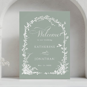 Affiche Jardin de mariage floral à arche de bienvenue vert