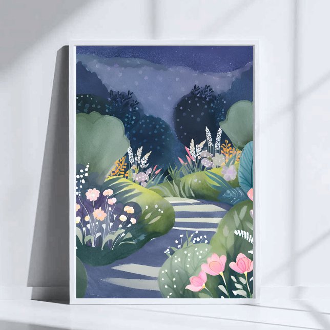 Affiche Jardin de Minuit | Chemin Floral à l'Aquarelle (Créateur téléchargé)