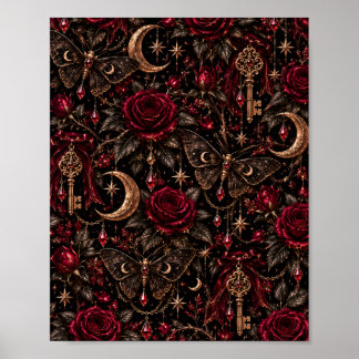 Affiche Jardin de Minuit | Roses Gothiques, Moths Célestes