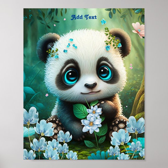 Affiche Jardin de nurserie à fleurs bleues de panda fantai (Devant)
