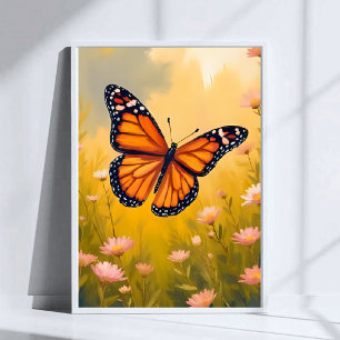 Affiche Jardin de papillon monarque aquarelle floral