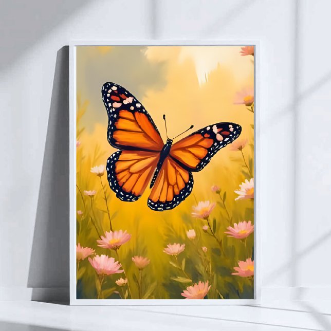 Affiche Jardin de papillon monarque aquarelle floral (Créateur téléchargé)